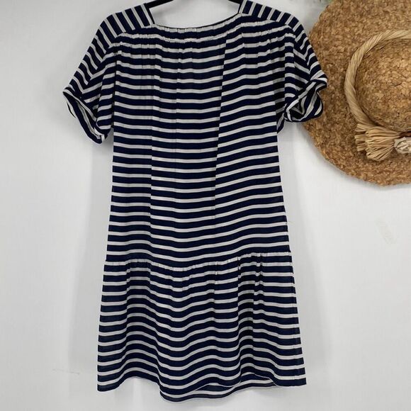 J.Crew 100% Silk Marin Sailor Mini Dress Nautical Stripe Lightweight Short Sleev - Picture 8 of 12